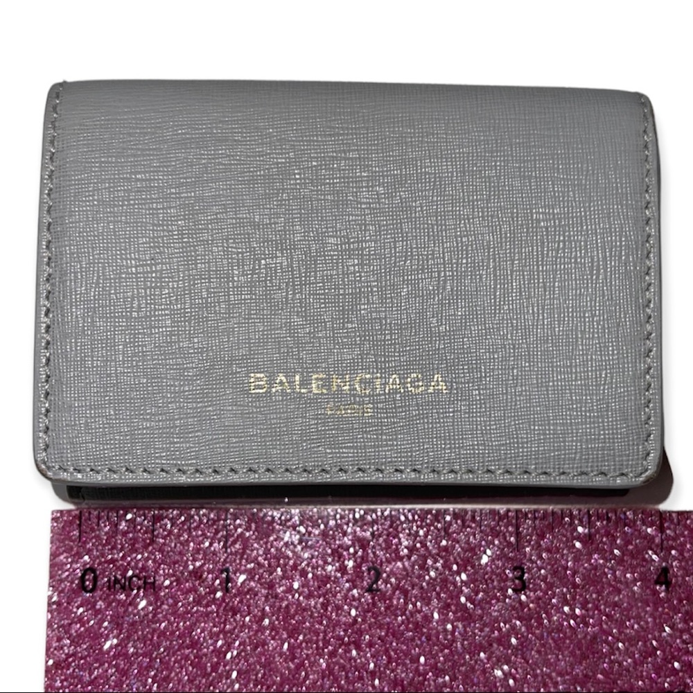 BALENCIAGA Mini Wallet Grey Saffiano Leather Trifold Wallet Dust Bag Box EUC - Picture 9 of 13